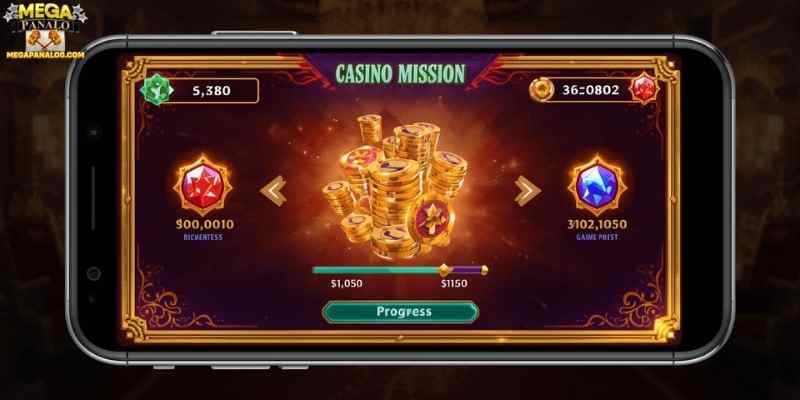  Mobile gaming interface showing casino mission progress.